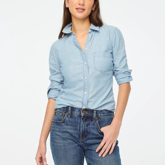 J CREW Signature Fit Chambray Shirt Blue Lovers Lane Cotton Casual Womens Small - Picture 8 of 9